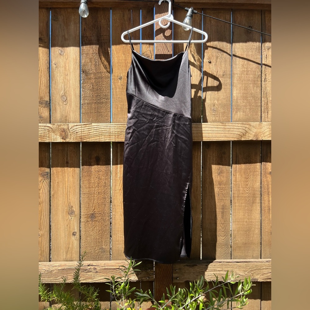 Black Satin Cowl-neck Dress